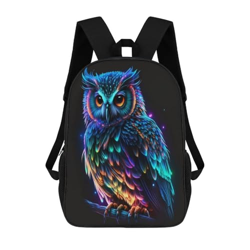 OBLUE Neon Colorful Owl Backpack 17 Inch Shoulders Daypack Simple Leisure Travel Bag