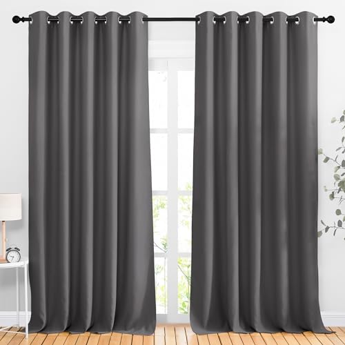Image of NICETOWN Blackout Curtains Panels for Living Room, 2 Panels, 66 x 92 Inch, Gray, 3 Pass Microfiber Noise Reducing Thermal Insulated Solid Ring Top Blackout Window Drapes