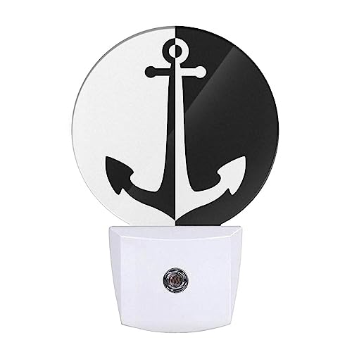 Image of Anchor Night Light Sea Ocean Nautical Anchor Black White LED Dusk to Dawn Plug-in Nightlight Auto Sensor for Bedroom Bathroom Hallway Living Room