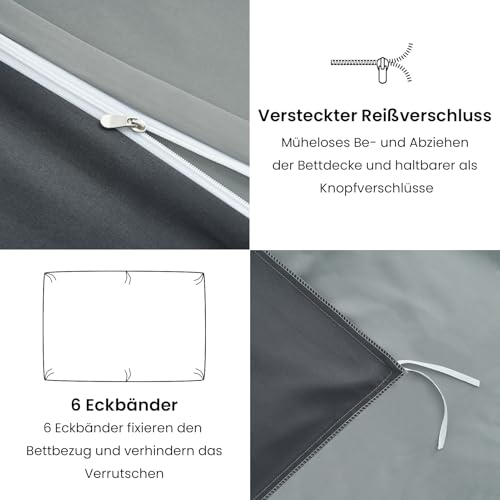 Duvetnova Bettwäsche 155x220 2teilig Grau/Hellgrau Bettwäsche-Sets Microfaser ÖKO-TEX Wendebettwäsche 155 x 220… – Ansicht 5