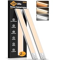 Gritin 37.5cm Unterbauleuchte Küche LED Schrankbeleuchtung, Superhell, 3 Farbe & 5 Helligkeit, 4 Modi, Bewegungsmelder, Aufladbar 2500mAh Akku, Stark Magnet Schranklicht, 2 Stück -Silber