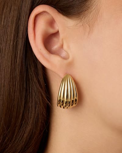 PAVOI 14K Gold Plated Chunky Vintage Earrings for Women - Trendy Textured Ribbed Knot Geometric Triangle Rope Button Seashell Wing Dangle Drop Stud Earrings Dupes2