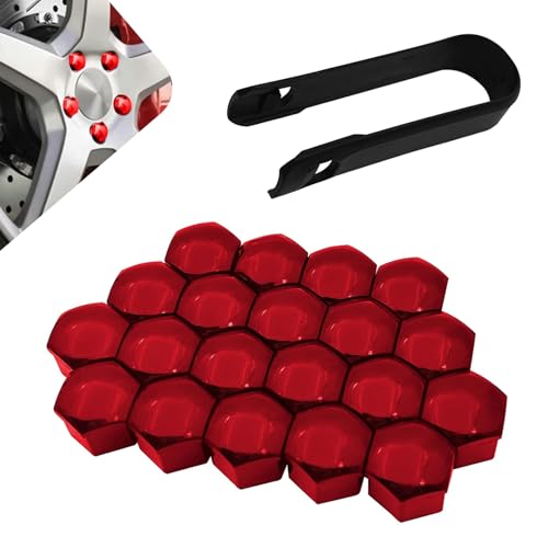 MLY 20 PCS Lug Nut Covers, 17MM Hexagonal Nut Covers with Removal Tool, Wheel Center Bolt Caps, Car Lug Nut Caps for Automotive Exterior Decorative Accessories (Red)