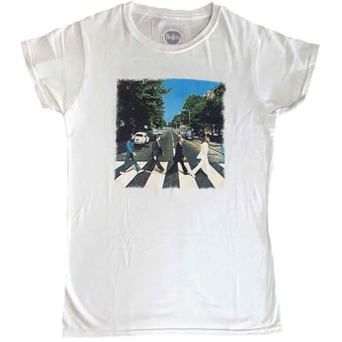 The Beatles Women's Abbey Road Vintage Print Short Sleeve T-Shirt, White, Medium