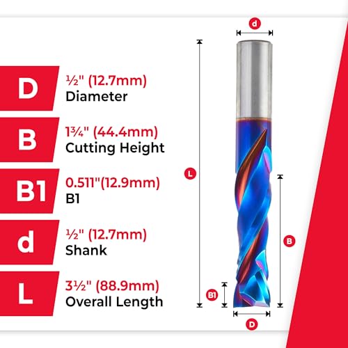 Image of Amana Tool Spektra Extreme Tool Life Solid Carbide CNC Compression Spiral Router Bit, 46195-K, 1 /2 D x 1-3 /4 CH x 1 /2mm Shank x 3-1 /2 Inch L 2 Flute