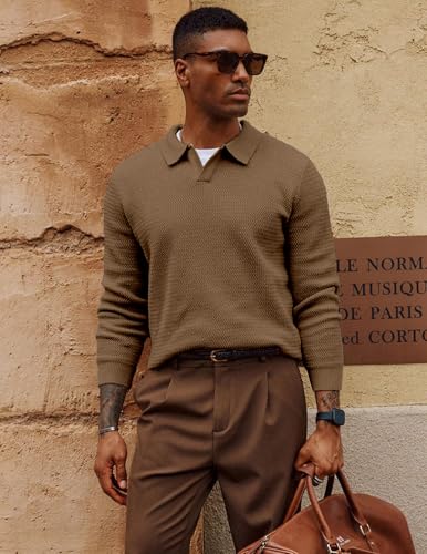 Image of DENIMHOLIC Men's Cotton Knitted Full Sleeve Collar Polo Sweater for Men, Pullover Sweaters for Men Winter,