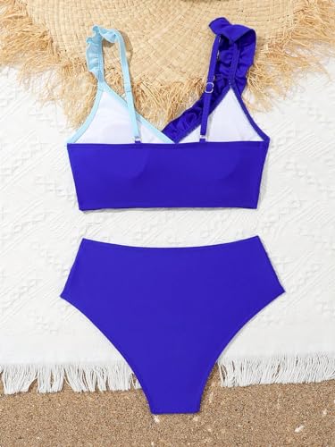 WDIRARA Girl's 2 Piece Colorblock Ruffle Hem Swimwear Set Frill Trim Swimsuit Set Summer Bathing Suit2