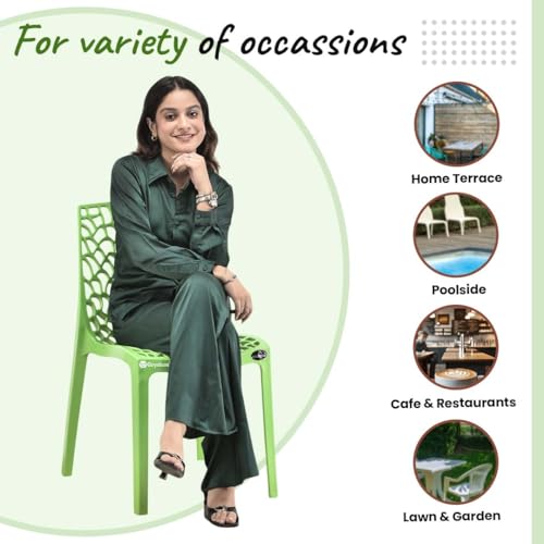 Image of Web Plastic Chair Living Room Without Arm Chair (Jali) Gloss Finish Chair Home, Office, Restaurant, Cafe, Garden, Stackable Chair (1, Green, Standard)