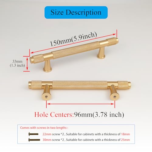 Pexintek Pack of 2 Cabinet Handles Gold Modern Furniture Handles, 96mm Hole Spacing Door Handles Kitchen Drawer Handles - Image 4