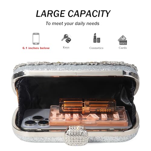 Image of DA BODAN Womens Sparkly Rhinestone Crystal Clutch Bag Glitter Sequin Bridal Purse Evening Handbag for Wedding Party Prom