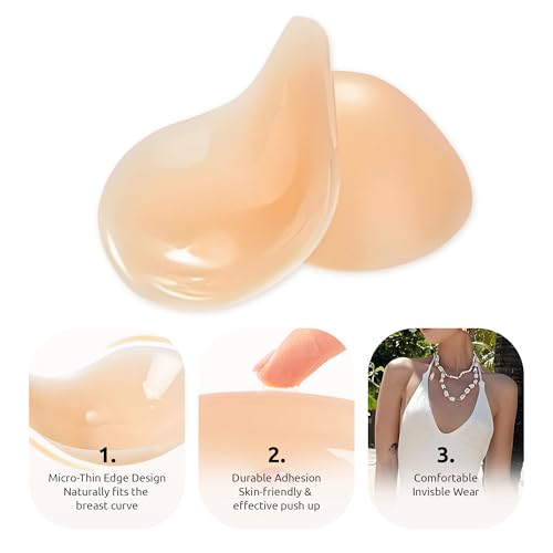 2025 Push Up Sticky Bra for Women, Reusable Invisible Silicone Adhesive Bra for Backless Strapless Dress, with Nipple Covers3