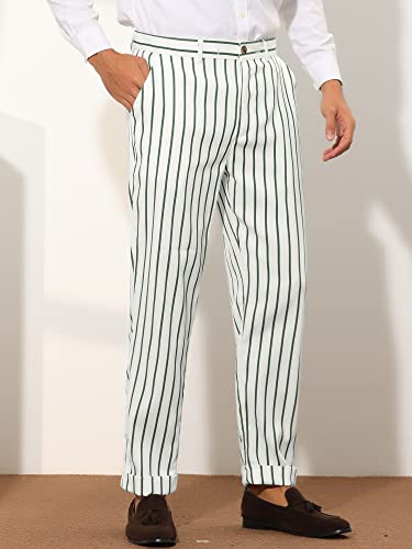 Lars Amadeus Striped Dress Pants For Men's Regular Fit Flat Front Business Tapered Trousers 32 Green White #TOP1