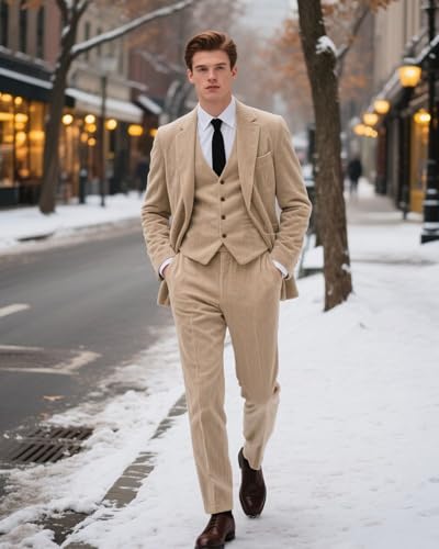 Corduroy Mens Suit 3 Piece Slim Fit Retro Corduroy Suits Sets Tuxedo Blazer Jackets Vest Pants Winter Wedding Prom for Men4
