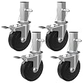 MSWY 5 Inch Scaffolding Casters, Set of 4 Heavy Duty Baker Scaffold Wheels with Dual Locking Brakes, Rubber Casters Square 1.25" Stem Replacement for 6ft Baker Scaffold, 300LBS Capacity per Caster