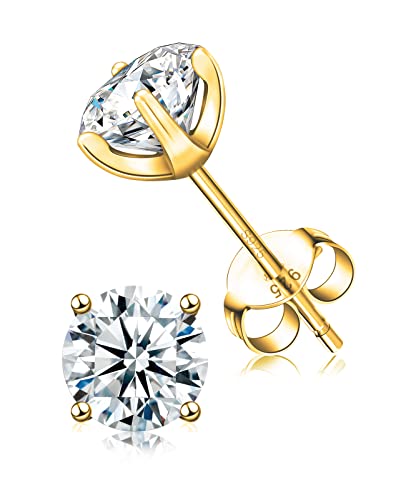 COMOSO Elegant 18K Gold Plated S925 Sterling Silver Stud Earrings 1-2CT Ideal Gift for Women & Men Multiple Carat & Color Options 5A Cubic Zirconia Hypoallergenic Diamond Studs