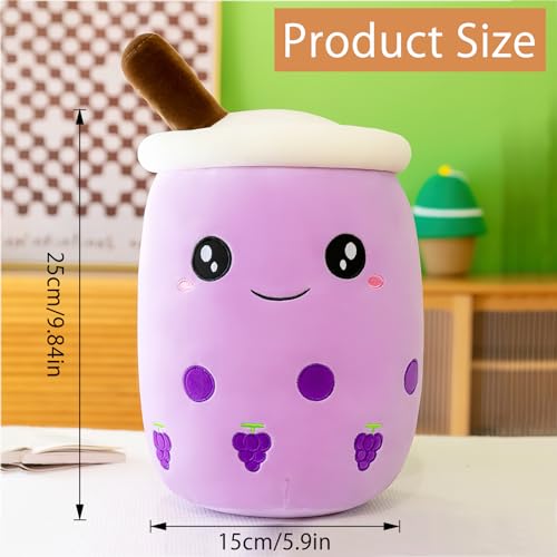 DAWRIS Bubble Tea Plüschkissen, Plüschtier Stofftier Boba Tea 25cm ilchtee Tasse Plush Plüschkissen Weich Kuscheltier Plüschkissen Spielzeug für Weihnachten, Geburtstag (Lila)