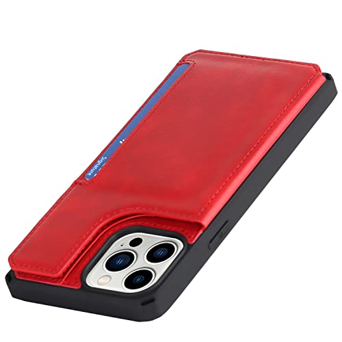 Image of Cavor for iPhone 14 Pro Case with Card Holder,for iPhone 14 Pro Wallet Case for Women Men,Phone Case for iPhone 14 pro with Stand Credit Card Holder, Leather Strap Shockproof Cover- Red