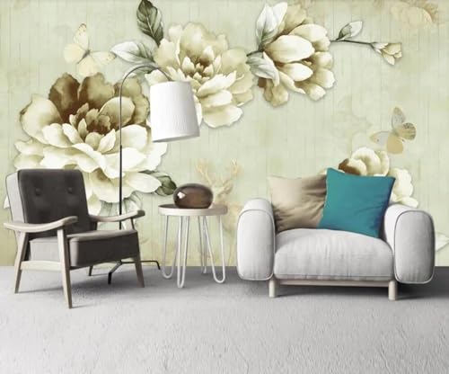 Papier peint mural 3d fleurs blanches intissé pour salon et canapé