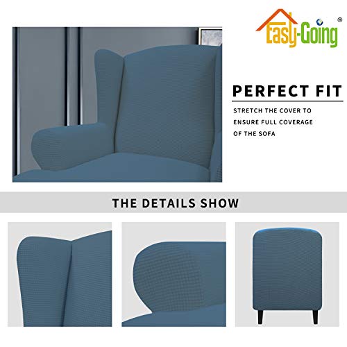 Image of Easy-Going Stretch Large Wingback Chair Sofa Slipcover Bluestone