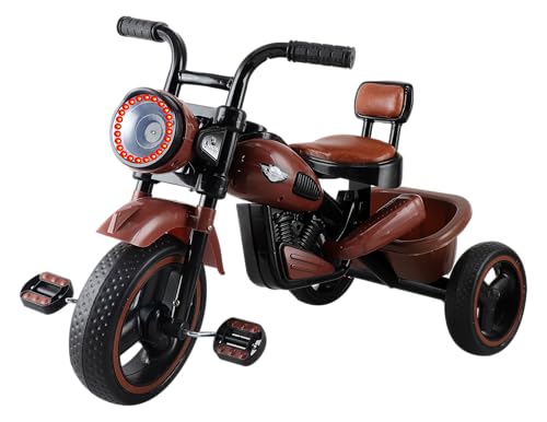 Image of JoyRide Ninja Plug N Play Durable Kids /Pedal Baby Tricycle, Storage Basket, Leather Seat, Led Headlight, Music for 18 Months to 5 Years Boys /Girls /Carrying Capacity Upto 30 Kgs (Brown)