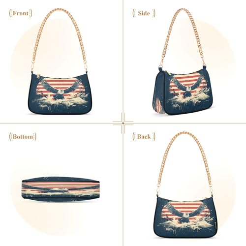 Image of Shoulder Bags for Women American US Flag Independence Day Patriotic Hobo Tote Handbag Small Clutch Purse with Zipper Closure