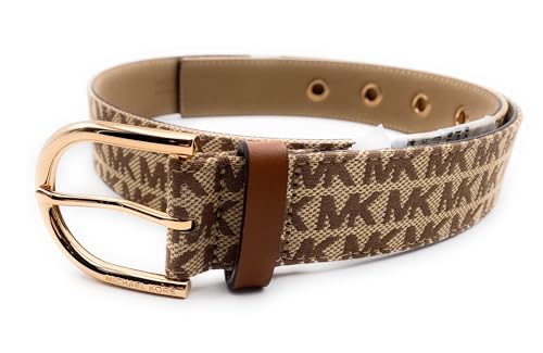 Michael Kors Cinturón I Mujer I Piel Auténtica I Talla L I 110 cm de largo con hebilla medida I 4,0 cm de ancho I Marrón Beige I Ojales grandes troquelados I Women Belt0960, beige, L