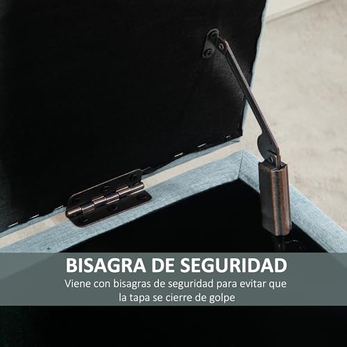 HOMCOM Baúl Puff de Almacenaje 72L Tapizado en Lino Banco de Almacenaje con Patas de Madera y Almohadillas Ajustables para Dormitorio, Entrada, Salón 110x39x45 cm Verde Claro - imagen 7