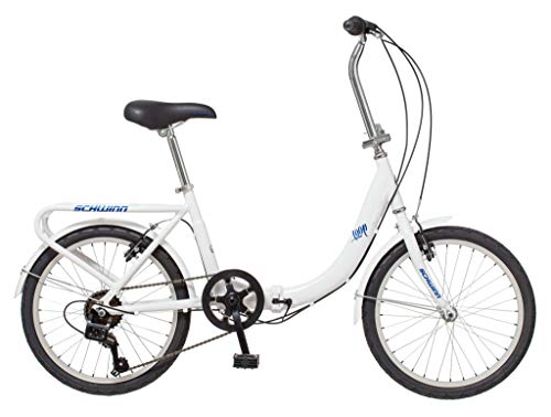 Schwinn Loop Adult Folding Bike, 20-Inch Wheels, 7-Speed Drivetrain, Rear Carry Rack, Carrying Bag, White #TOP7