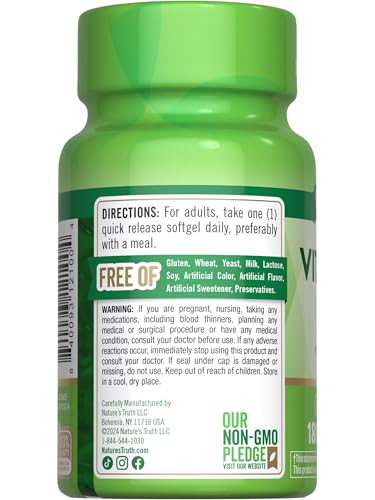nature39s truth vitamin k2 mk-7  100 mcg  180 softgels  non-gmo amp gluten free supplement