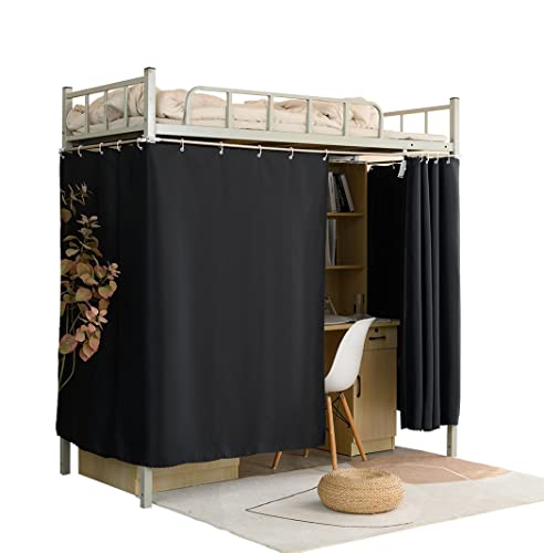 Teanea Adult Bunk Bed Curtains for Bottom Blackout Privacy Underbed Curtains for High Loft Bed, 2 Panels, Black