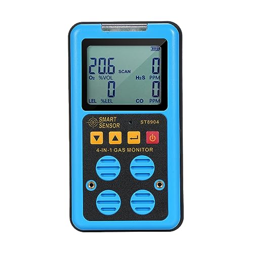 Vislone Monitor de gas 4 en 1 Rechargeable Portable Gas Detector H₂S O₂ CO and LEL Multi Gas Monitor Professional Gas Sniffer with LCD Display Sound Vibration Flash Alarm Mode