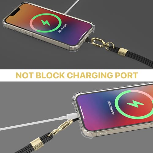Image of Phone Lanyard 2 Pack - Universal Crossbody Neck Strap with 4 Pads Durable Adjustable Nylon Phone Lanyard for iPhone Samsung and More (Black+Gold)