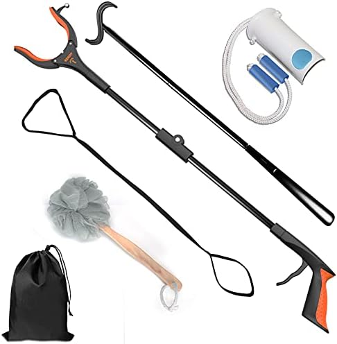 Kekoy 7 In 1 Hip Kit, Knee Back Surgery Hip Replacement Recovery Kit With 32" Grabber Reacher Tool,Sock Aid Device for Seniors,Shoe Horn Long Handle & Dressing Stick,Leg Lifter,Bath Sponge,Storage Bag