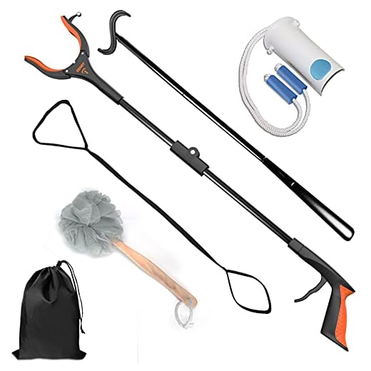 Kekoy 7 In 1 Hip Kit, Knee Back Surgery Hip Replacement Recovery Kit With 32" Grabber Reacher Tool,Sock Aid Device for Seniors,Shoe Horn Long Handle & Dressing Stick,Leg Lifter,Bath Sponge,Storage Bag