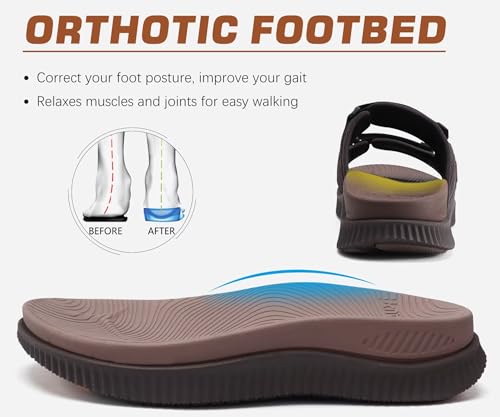 Image of KuaiLu Mens Orthotic Sandals Athletic Thick Cushion Recovery Sport Slides Adjustable Strap Open Toe Walking Sandles With Comfortable Plantar Fasciitis Arch Support