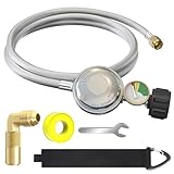 Upgrade 6 FT Braided Propane Regulator and Hose with Gauge, QCC1 Propane Adapter Hose Regulator for 20lb Tank with Elbow Adaptor, Replacement Part for Blackstone for Weber LP Gas Grill Heater Fire Pit
