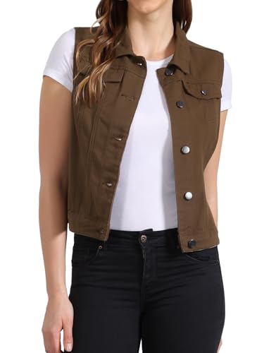 Chaleco vaquero para looks casuales de otoño Allegra K café
