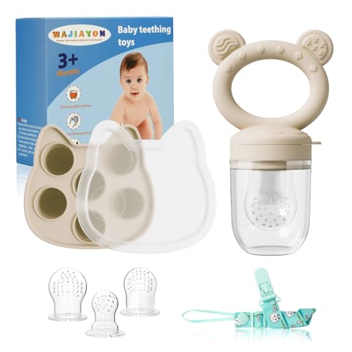 Image of Baby Breastmilk Popsicle Molds & Baby Fruit Feeder, Infant Food Freezer Tray Storage Containers, Silicone Teething Pacifier Feeder and Teether for Babies,Boys and Girls-Beige