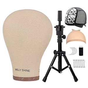 MILLYSHINE 22Inch Wig Head,Wig Stand Tripod With Mannequin Head,Wig Head Stand With Canvas Head For Wig Making Set,Stying Display Wig Block Head,With Table Clamp