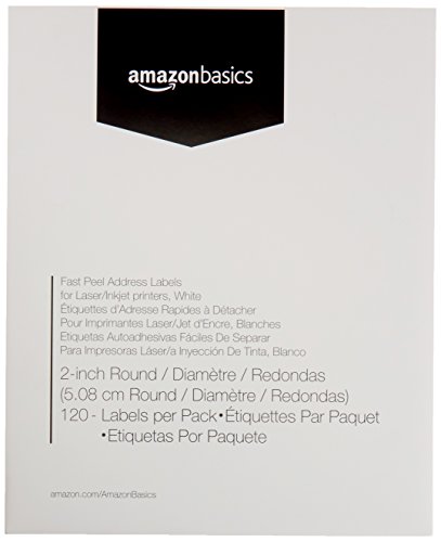 Amazon Basics Fast Peel Address Labels for Laser/Inkjet Printers, White, 2 Inch Round Label, 120 Labels