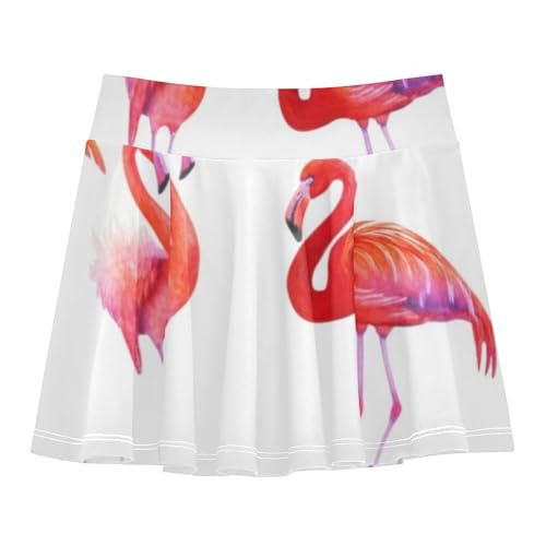 Breathable Girls Skorts Athletic Shorts Tennis Skirts Toddler Teen Cheer Watercolor Flamingos Poses White 4t