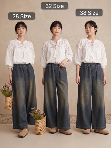 Image of GRECIILOOKS Denim Palazzo for Womens | Jeans for Woman | Women's Relaxed Fit High Rise Baggy Jeans | Loose Fit Wide Leg Oversized Denim Jeans