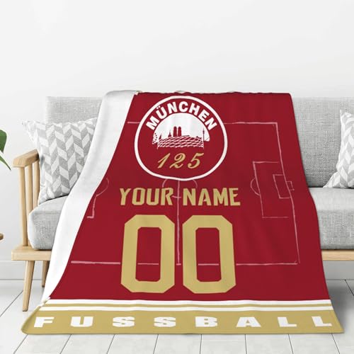 Manta de Baviera personalizable con nombre, número y logotipo del equipo, regalo personalizado para aficionados al fútbol, manta suave y mullida para estadio, sofá y salón