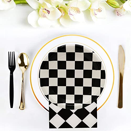 60Pcs Black And White Checkered Race Car Party Supplies,Racing Themed Tableware Set 7"Racing Dessert Paper Plates And Napkins,Fork For Kids Car Sports Race Car Themed Birthday Party Decor (Car Set) #TOP1