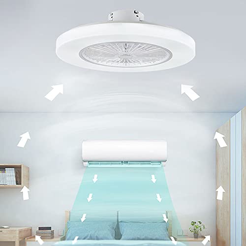 Orllien Ceiling Fan With Lights, Small Fan With Light Led Modern Thin Enclosed Bladeless Fan Lighting, Remote 3-Color Changing 3-Level Wind Speed, Semi Flush Mount Fandelier-Dimmable, With Memory Function, Low Profile White #TOP2
