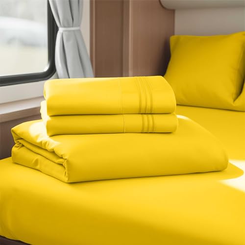 Image of Nestl Yellow Short Queen Sheets for RV, Hotel Luxury RV Queen Sheets Set, 4 Piece Fitted Bed Sheet Set and Pillowcases, Super Soft, Wrinkle-Free, and Breathable Camper Bedding