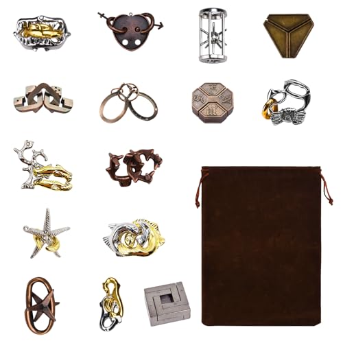 Moorstdel 15pcs klassisches Metall -Lock -Puzzle,Metallpuzzle Metallknobellei Geduldsspiele IQ Spiele Geduldspiel,Metal Puzzle Geschicklichkeitsspiel Spielzeug Geschenk Set für Erwachsene Jugendliche