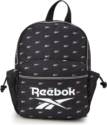 Reebok Mochila feminina – Mini mochila essencial leve – pequena bolsa de viagem casual, Estampa preta Serena, One Size