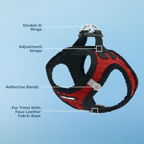 Image of Best Pet Supplies - All Weather Plush, Reflective, No Pull Harness for Small, Medium Dogs, Cats - Secure with Hook & Loop Fastener, Buckle, Double D-Rings - Red Faux Leather, XL