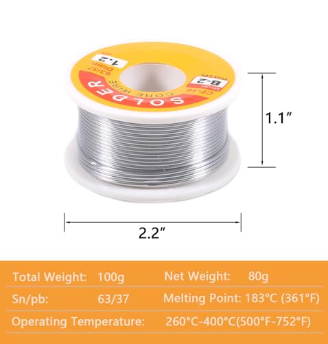 Image of 63 /37 Tin-Lead Rosin Core Solder Wire for Electrical Soldering, Flux Content 2%, 1.2mm, 100g(Net 80g)